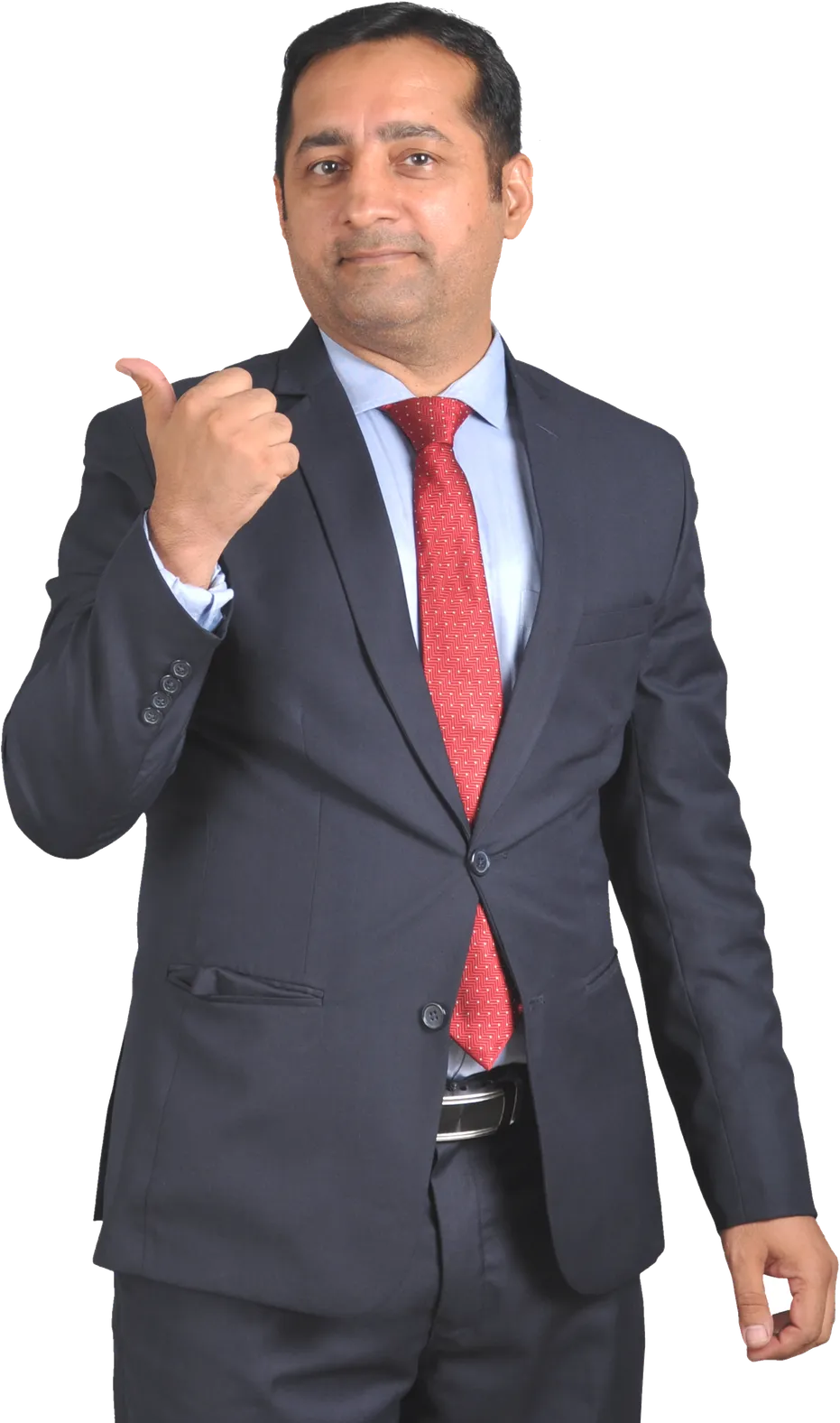 Sajid Khan Ghori, smiling and pointing with a thumb
